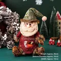 Plush Santa doll Christmas gift bag with green reindeer hat and heart window - Linen Zipper Apple Bag - 3D Santa Claus