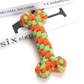 Durable cotton rope dog toy in bone shape with green and orange woven texture for chewing - Orange and Green