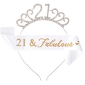 Set tiara 21 compleanno argento con strass e fascia in raso bianco 21 & Fabulous - 21° Compleanno Diadema d'Argento Fascia Bianca