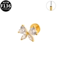Labret en titane doré avec papillon en zircone et filetage interne de précision - Style Nœud Doré (G23LAP489-G1208123)