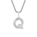 Silver stainless steel box chain necklace featuring a ribbed letter Q pendant design - Q-Steel Color