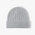 Thick light gray cable knit beanie with wide ribbed cuff for cold weather warmth - One Size / Light Gray