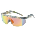 Sporty camouflage sunglasses with lightning bolt temples and colorful mirrored lens - Stone Pattern Water Transfer Red Lens