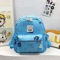 Light blue kindergarten backpack with cartoon monster print and Happy Bear patch - Small / Blue