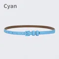 Minimalist light blue leather skinny belt with color-matched buckle and stitching - Cyan