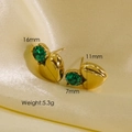 14K gold plated heart earrings with green zircon inlays and 16mm size dimensions - Green Zircon