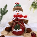 Christmas snowman gift bag with red burlap texture and festive knitted scarf and hat - Burlap Sitting Drawstring Snowman