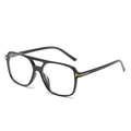 Classic black square pilot sunglasses with bold double bridge and gold T-shaped detail - Black Frame Clear Lens