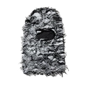 Detail of black and white distressed knit balaclava with fringe texture and street style - One Size / Black and White Camouflage