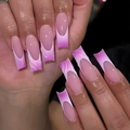 Uñas postizas cuadradas extra largas con degradado púrpura y diseño francés jaspeado - Degradado Rosa Púrpura Onda de Agua - Estilo Pegamento (SGCY-463)