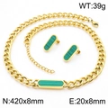 18K vergoldetes Edelstahl Schmuckset mit grüner Malachit-Struktur und grober Kette - Grüner Malachit Texturstil (KS215412-LX)