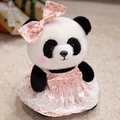 Panda plush toy in pink floral dress with lace trim and cute bows for girls - Cherry Pattern Dress Style / 23CM