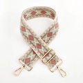 Ethnic wide jacquard bag strap with pink and green diamond patterns and gold hooks - Beige Brown Pink