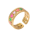 Detailed shot of 18k gold adjustable ring with colorful heart enamel and hollow side details - Adjustable Open / Style 11-Colorful Heart Hollow