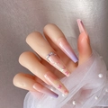 Uñas largas estilo ataúd degradado púrpura con lentejuelas de mariposa y piedras brillantes - Estilo de Mariposa Degradado Púrpura Rosa (CBLCY-02) (Tipo de Pegamento de Gelatina)