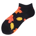 Chaussettes de cheville noires à motif de feuilles d'érable et bords-côtes extensibles - Thème Feuille d'Érable Noire (C156)