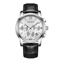 Elegant men's waterproof steel watch with black leather strap and silver dial - Black Leather Strap Silver Case Silver Dial