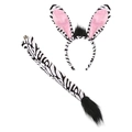 Zebra ears headband and tail set with black and white stripes for animal costume - Zebra (Set) / Two-Piece Set