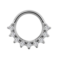 Silver stainless steel nose ring with nine sparkling marquise cubic zirconia stones - 1.2x8mm / Style 4-Steel Color