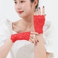 Eleganti guanti in pizzo rosso senza dita con motivo floreale per la protezione solare - Rosso