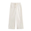 Beige damesbroek met wijde pijpen en trekkoord, minimalistische stijl van soepele stof - S / Crèmewit Broek