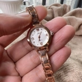 Rose gold minimalist quartz watch for women with white Roman numeral dial and thin strap - Gold Band White Dial