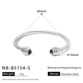 Silver stainless steel cable wire bracelet with round green stones and twisted design - Silver Cable Base With Green Stone (NB-B5154-S)