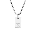 Polished silver square pendant necklace with letter K engraving and box chain - Letter K / Silver