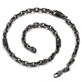 Vintage stainless steel biker necklace with rectangular links and spring ring accents - Gun Black (KN201505-KLHQ)