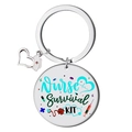 Close-up of Nurse Survival Kit stainless steel keychain with medical symbols and nurse hat charm - Nurse Survival KIT Style (L款)
