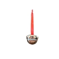 Macro view of metal Christmas bell with red ribbon and Believe engraving detail - Single Silver Metal Bell