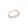 Adjustable golden ring featuring blue evil eye charms and sparkling zircon insets - Light Blue