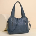 Deep blue soft leather tote bag with large capacity, dual handles and gunmetal zippers - Blue