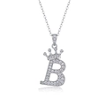Letter B necklace with a small crown and white zircon stones in silver finish - Letter B