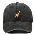 Berretto da baseball vintage in cotone nero lavato con ricamo giraffa per uomo e donna - Nero