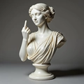 Macro shot of a white resin Goddess statue making a funny gesture with detailed fabric folds - Vienna Goddess Statue Style D