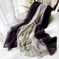 Long silk scarf in purple gradient color with unique pleated texture and ethnic style - 190cmx75cm / Deep Purple & Light Purple & Beige Gradient
