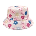 Détail du bob rose avec imprimé fleuri en cœur et texture en tissu sergé de coton fin - M (56-58cm) / Rose Clair Coloré Floral (2#)