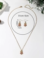 Parure de bijoux de Noël dorée avec pendentifs cœur à rayures rouges et blanches - XL010-Cœur Rayé