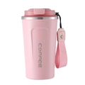 Pink stainless steel insulated coffee mug with matching handle and woven carry strap - 510ml / Standard with Handle / Pink