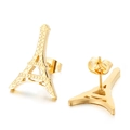 Eiffel Tower shaped titanium steel stud earrings in polished gold finish for women - Gold Eiffel Tower (KE26647-D)