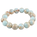 Ethnic style natural agate beaded bracelet with sky blue stone beads and wooden accents - 10mm Shoushan Stone