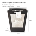 Black trapezoidal gift bag with clear window, white card paper and hanging tag - Small Trapezoidal Black