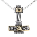 Pendente martello di Thor vichingo in acciaio inossidabile argento e oro da uomo - Pendente Martello di Thor + Catena Box / Argento con Striscia Dorata