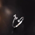 Verstellbarer S925 Sterlingsilber Ring mit Zirkonia-Buchstabe I und rundem Solitär-Stein - Buchstabe I