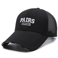 Black mesh baseball cap with PAIRS FRENCH embroidery and long visor for sun protection - Adjustable / Black With White Embroidery