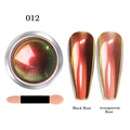 Chameleon chrome nail powder 012 showing red-green shift on black and clear bases - Optical Chrome Powder GX12 (Red-Green-Gold)