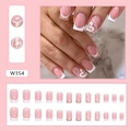 Elegant French tip fake nails with rose gold glitter heart design, square shape press-on nails - French Heart (W354)