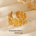 Anello foglia regolabile in acciaio inossidabile placcato oro 18k, larghezza 1cm, 3,5g - Stile Anello Aperto Ramoscello d'Ulivo (1194)