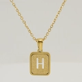 18K gold plated stainless steel square pendant necklace with letter H detail - Letter H